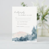 BLUSH DUSKY BLUE BERGE PINE WEDING RSVP BEGLEITKARTE (Stehend Vorderseite)