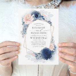 Blush Dusty and Navy Blue Floral Wedding Einladung