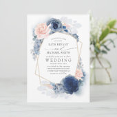 Blush Dusty and Navy Blue Floral Wedding Einladung (Stehend Vorderseite)