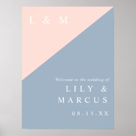 Blush Dusty Blue Elegante Hochzeit Begrüßungszeich Poster