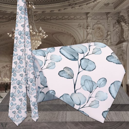 Blush & Dusty Blue Eukalyptus Elegantes Hochzeitss Krawatte