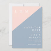 Blush Dusty Blue Minimalistisch Monogram Wedding F Save The Date (Vorderseite)