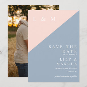 Blush Dusty Blue Minimalistisch Monogram Wedding F Save The Date