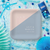 Blush Dusty Blue Minimalistisch Monogram Wedding Pappteller (Party)