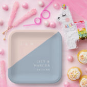 Blush Dusty Blue Minimalistisch Monogram Wedding Pappteller (Party)