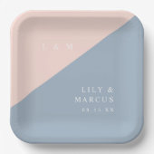 Blush Dusty Blue Minimalistisch Monogram Wedding Pappteller (Vorderseite)
