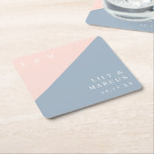 Blush Dusty Blue Minimalistisch Monogram Wedding Rechteckiger Pappuntersetzer (angewinkelt)