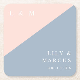 Blush Dusty Blue Minimalistisch Monogram Wedding Rechteckiger Pappuntersetzer