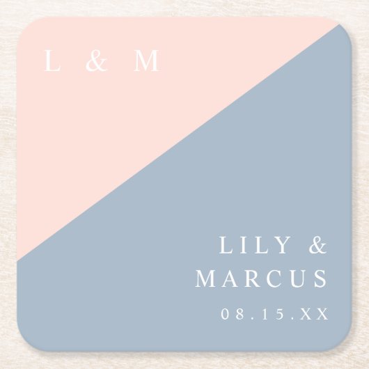Blush Dusty Blue Minimalistisch Monogram Wedding Rechteckiger Pappuntersetzer (Vorderseite)