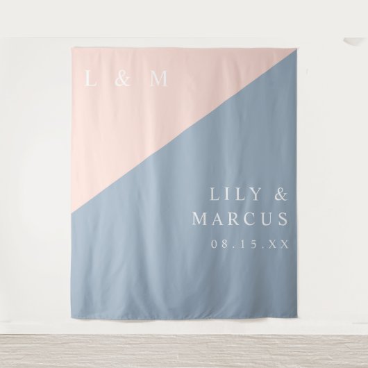 Blush Dusty Blue Modern Wedding Foto Hintergrund Wandteppich (Vorderseite)