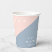 Blush Dusty Blue Moderne elegante Monogram Wedding Pappbecher (Rückseite)
