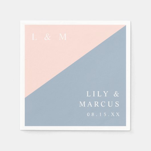 Blush Dusty Blue Moderne elegante Monogram Wedding Serviette (Vorderseite)