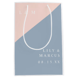 Blush Dusty Blue Mongoram Minimalistische Hochzeit Mittlere Geschenktüte