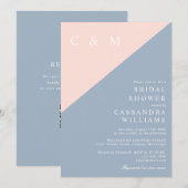 Blush Dusty Blue Monogram QR Code Brautparty Einladung (Vorne/Hinten)