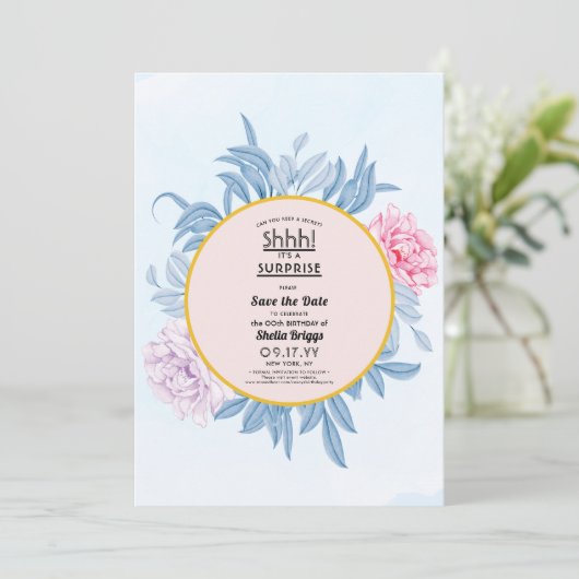 Blush Dusty Blue Watercolor 40. Geburtstag Save The Date (Stehend Vorderseite)