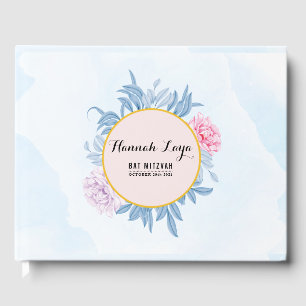 Blush Dusty Blue Watercolor Bat Mitzvah Gästebuch