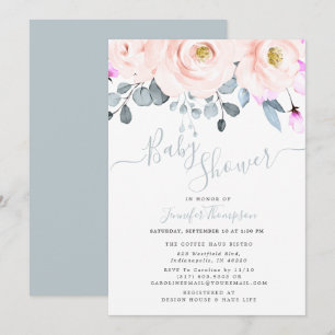 Blush & Dusty Blue Watercolor BläsernBaby Dusche Einladung