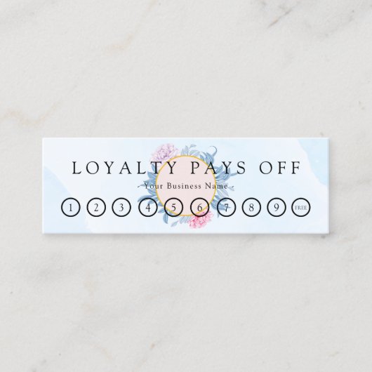 Blush Dusty Blue Watercolor Loyalty Punch Card Treuekarte (Vorderseite)