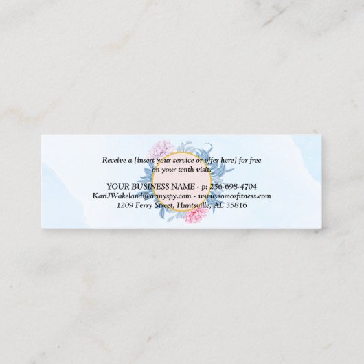 Blush Dusty Blue Watercolor Loyalty Punch Card Treuekarte (Rückseite)