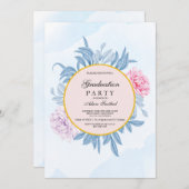 Blush Dusty Blue Watercolor Sukkulter  Abschluss Einladung (Vorne/Hinten)