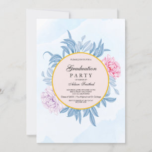 Blush Dusty Blue Watercolor Sukkulter ​ Abschluss Einladung