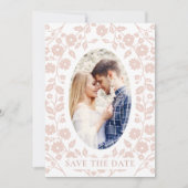 Blush Dusty Pink Foto QR Code Website Folk Floral Save The Date (Vorderseite)