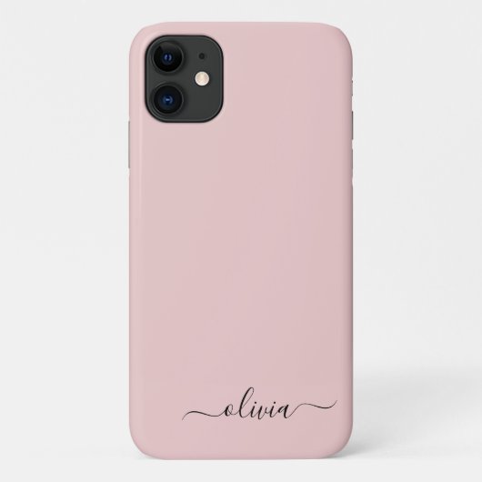 Blush Dusty Pink Girly Script Monogram Name Modern Case-Mate iPhone Hülle (Rückseite)