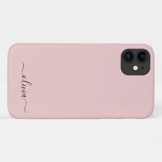 Blush Dusty Pink Girly Script Monogram Name Modern Case-Mate iPhone Hülle (Rückseite (Horizontal))
