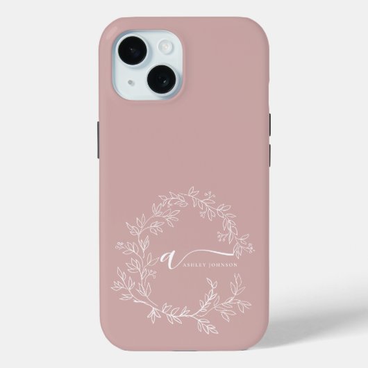 Blush Dusty Pink Girly Script Monogram Name Modern Case-Mate iPhone Hülle (Rückseite)
