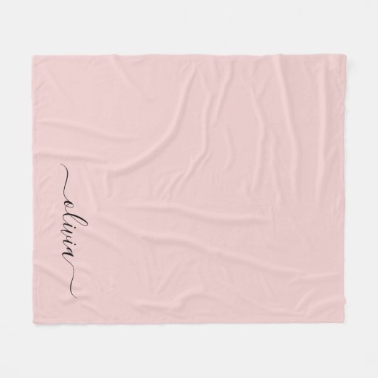 Blush Dusty Pink Girly Script Monogram Name Modern Fleecedecke (Vorderseite (Horizontal))