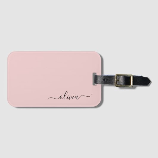 Blush Dusty Pink Girly Script Monogram Name Modern Gepäckanhänger (Vorderseite (Horizontal))