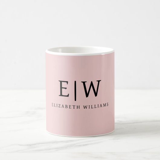 Blush Dusty Pink Girly Script Monogram Name Modern Kaffeetasse (Mittel)