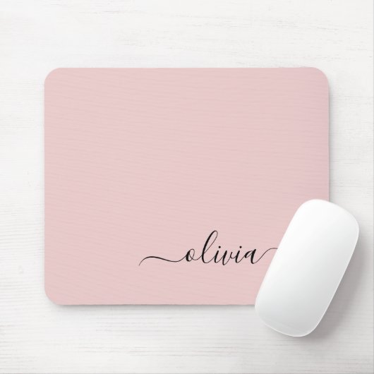 Blush Dusty Pink Girly Script Monogram Name Modern Mousepad (Mit Mouse)