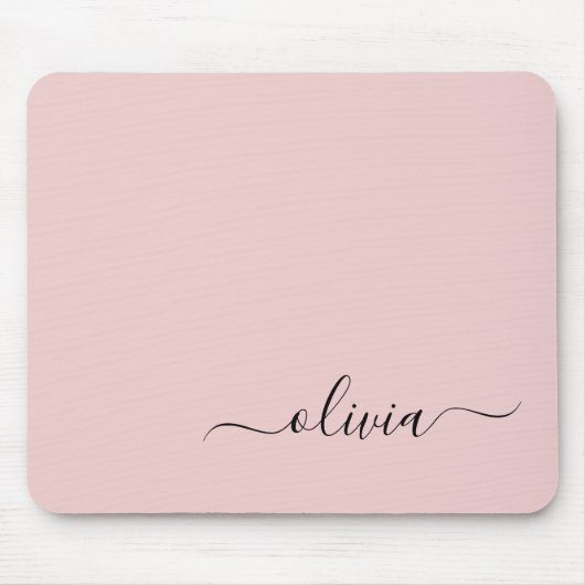 Blush Dusty Pink Girly Script Monogram Name Modern Mousepad (Vorne)