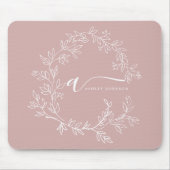 Blush Dusty Pink Girly Script Monogram Name Modern Mousepad (Vorne)