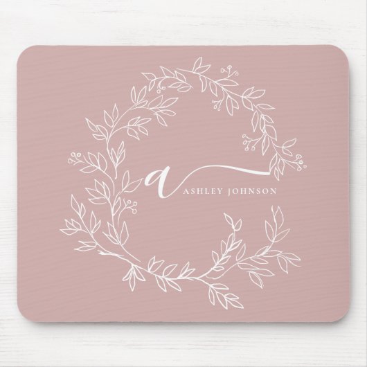 Blush Dusty Pink Girly Script Monogram Name Modern Mousepad (Vorne)