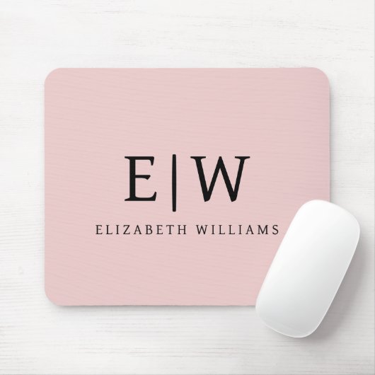 Blush Dusty Pink Girly Script Monogram Name Modern Mousepad (Mit Mouse)