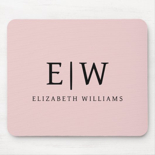 Blush Dusty Pink Girly Script Monogram Name Modern Mousepad (Vorne)