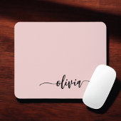 Blush Dusty Pink Girly Script Monogram Name Modern Mousepad