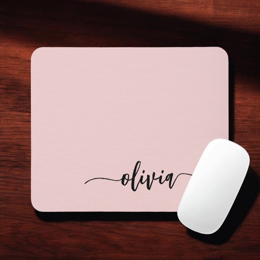 Blush Dusty Pink Girly Script Monogram Name Modern Mousepad