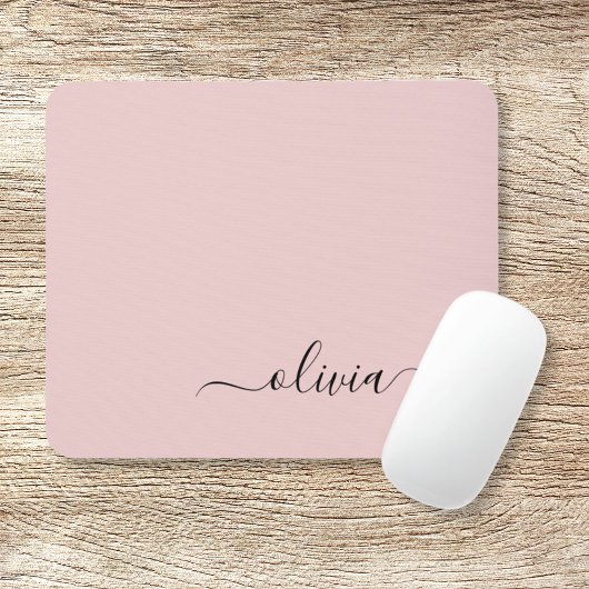 Blush Dusty Pink Girly Script Monogram Name Modern Mousepad