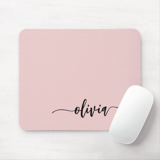 Blush Dusty Pink Girly Script Monogram Name Modern Mousepad (Mit Mouse)