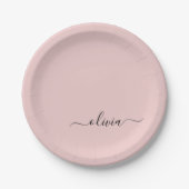 Blush Dusty Pink Girly Script Monogram Name Modern Pappteller (Vorderseite)