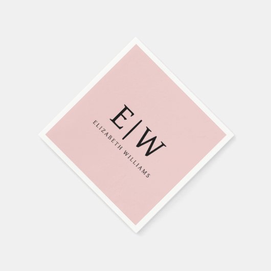 Blush Dusty Pink Girly Script Monogram Name Modern Serviette (Ecke)