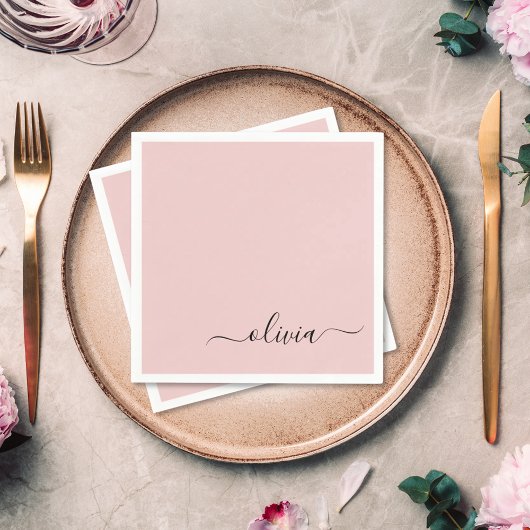 Blush Dusty Pink Girly Script Monogram Name Modern Serviette