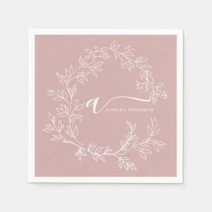 Blush Dusty Pink Girly Script Monogram Name Modern Serviette