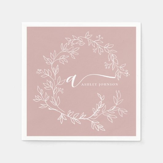 Blush Dusty Pink Girly Script Monogram Name Modern Serviette (Vorderseite)