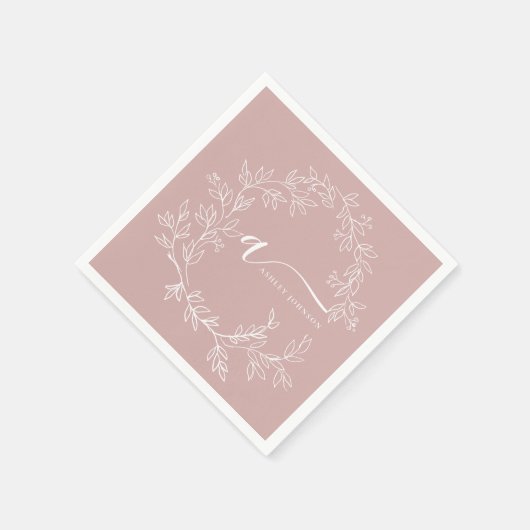 Blush Dusty Pink Girly Script Monogram Name Modern Serviette (Ecke)