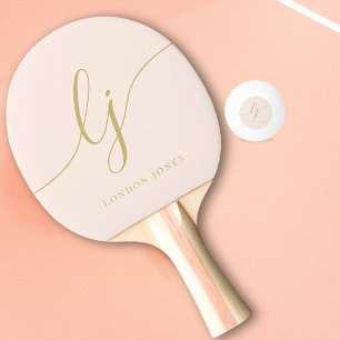Blush Dusty Pink Modern Gold Script Monogram Name Tischtennis Schläger