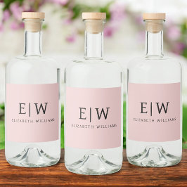 Blush Dusty Pink Modern Script Girl Monogram Name Alkoholflaschenetikett